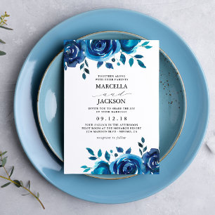 Indigo Blommig Bröllop Inbjudningar