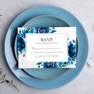 Indigo Blommig Bröllops-RSVP OSA Kort
