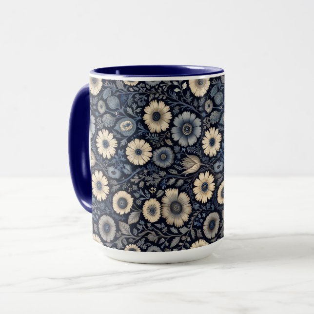 Indigo Blommigt Art | Burne-Jones Inspired Design Mugg (Framsida vänster)