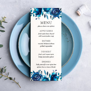 Indigo Blommigt Bröllop Menu Reklamkort