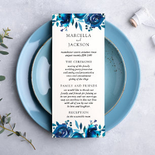 Indigo Blommigt Bröllopsprogram Card Reklamkort