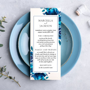 Indigo Blommigt Bröllopsprogram Card Reklamkort