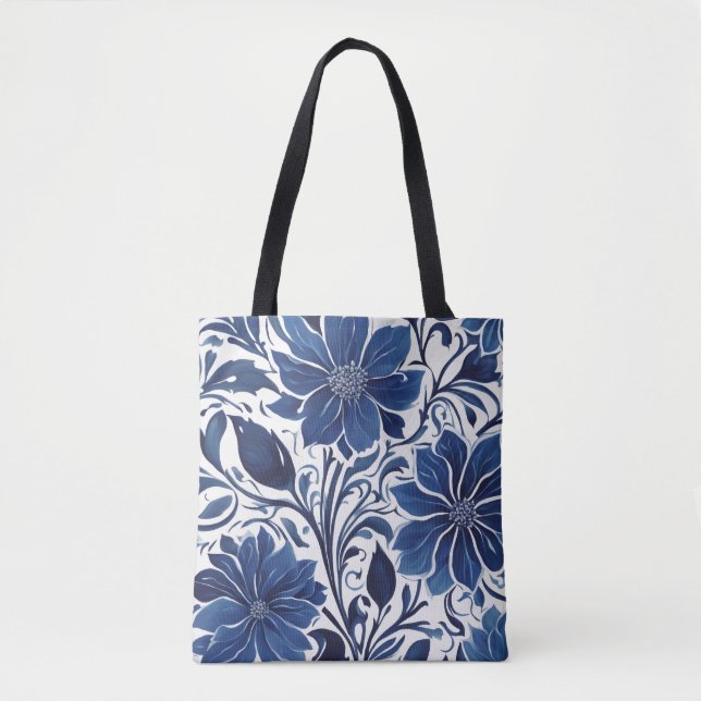 indigo blomster trädgård tote väska (Framsida)