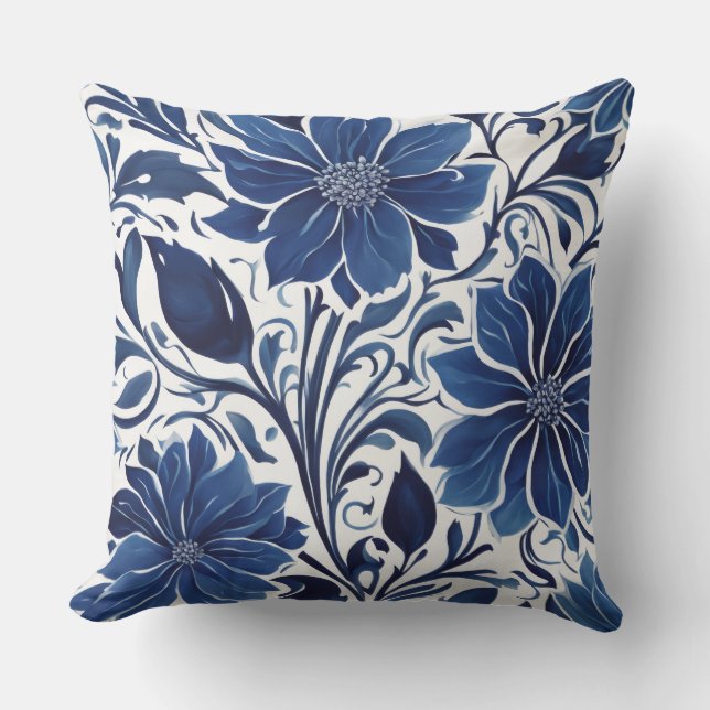 indigo blomster trädgårdskudde kudde (Framsida)