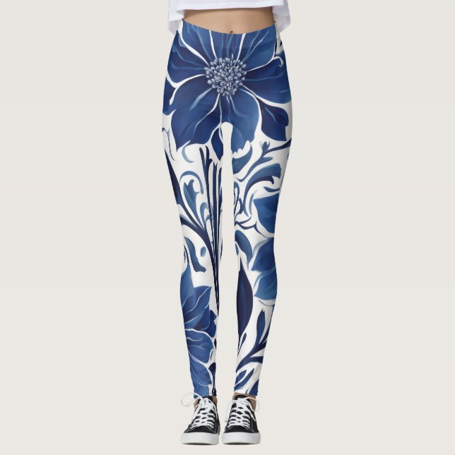indigo blomster trädgårdsleggings leggings (Framsida)