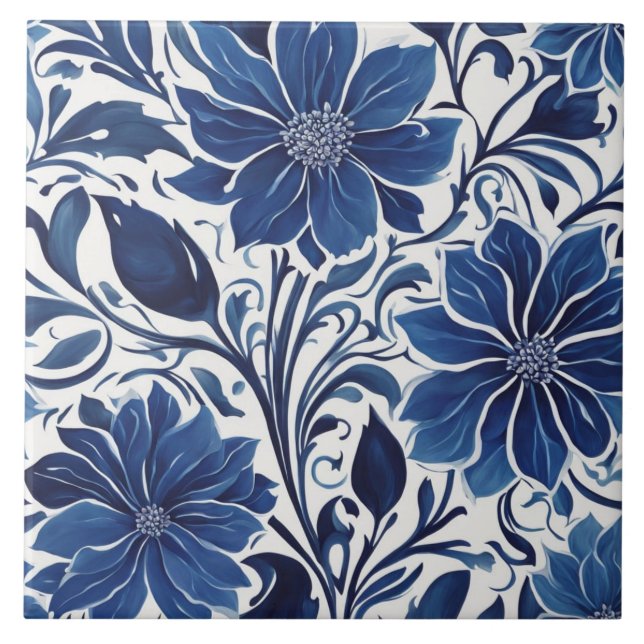 indigo blomster trädgårdsplatta kakelplatta (Framsidan)