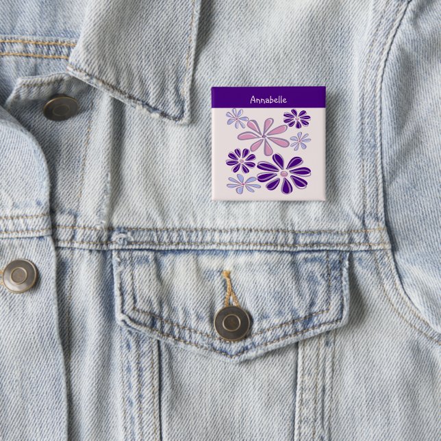 Indigo Bloom Doodle Ditt namn Knapp (In Situ)