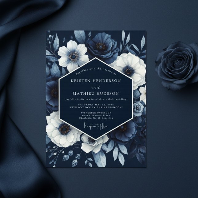 Indigo Bloom Whimsy Bröllop Inbjudningar (Skapare uppladdad)