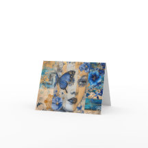 Indigo Blue Abstrakt Art Collage Blank Note Card