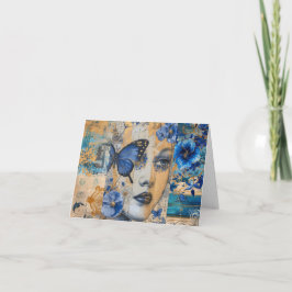Indigo Blue Abstrakt Art Collage Blank Note Card Helgkort