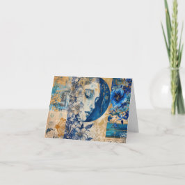 Indigo Blue Abstrakt Art Collage Blank Note Card Helgkort