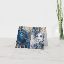 Indigo Blue Abstrakt Art Collage Blank Note Card Helgkort