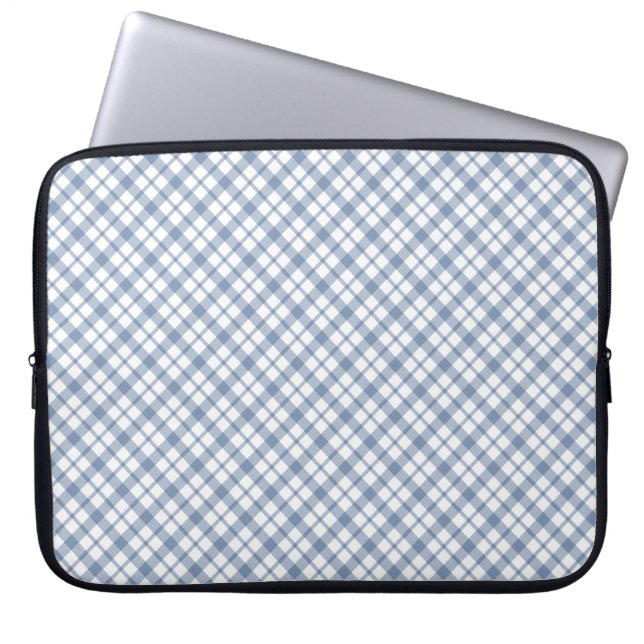 Indigo Blue and White Preppy Check Laptop sleeve (Framsidan)