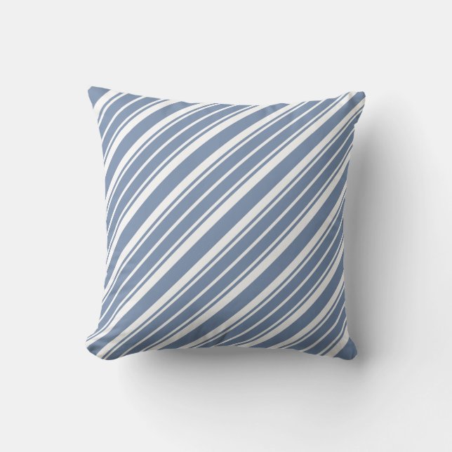 Indigo Blue and White Ticking Rand Pillow Kudde (Framsida)