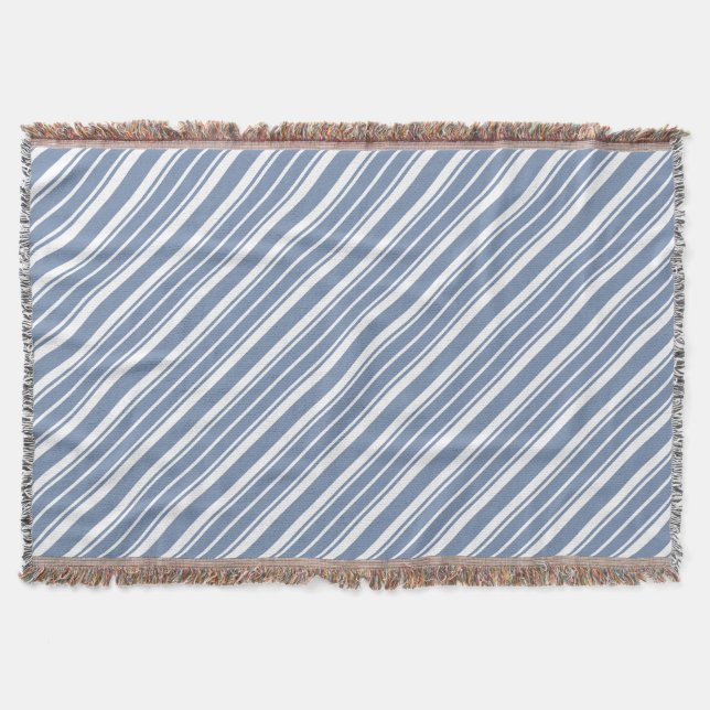 Indigo Blue and White Ticking Rand Throw Blanket Mysfilt (Framsidan)