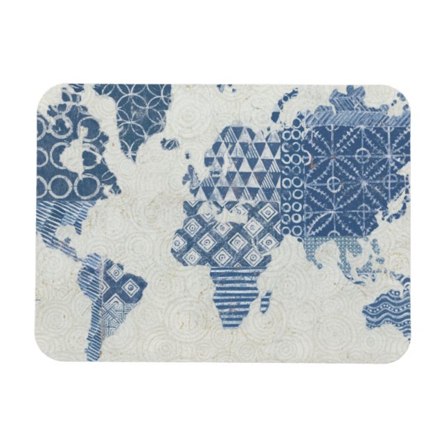Indigo Blue Batik Karta i världen Magnet (Horisontell)