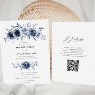 Indigo Blue Blommigt Bröllop One Biet Inbjudningar