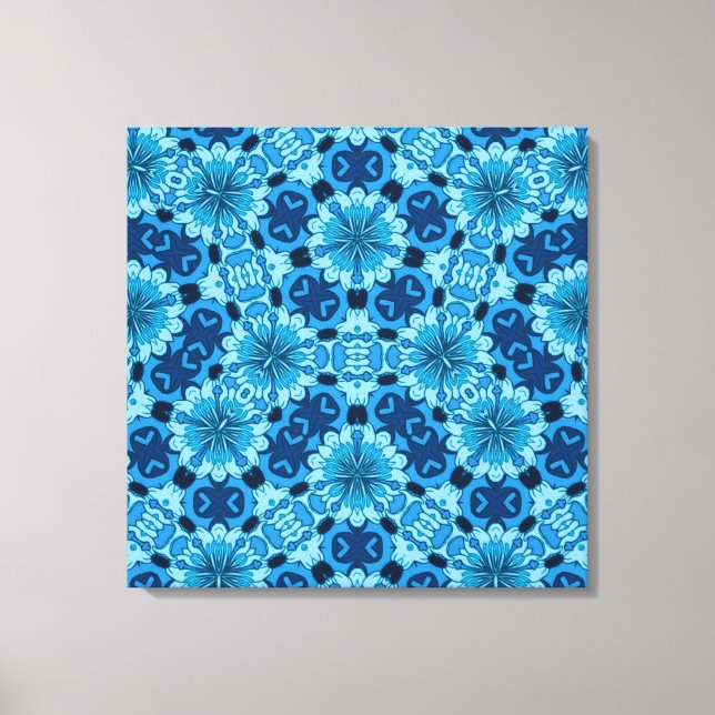 Indigo Blue Blommigt China Tile Mönster Canvastryck (Framsida)