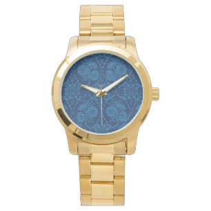 Indigo Blue Blommigt Faux Snöre Mönster Armbandsur