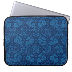 Indigo Blue Blommigt Faux Snöre Mönster Laptop Sleeve