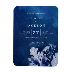 Indigo Blue Botanical Bröllop Magnet