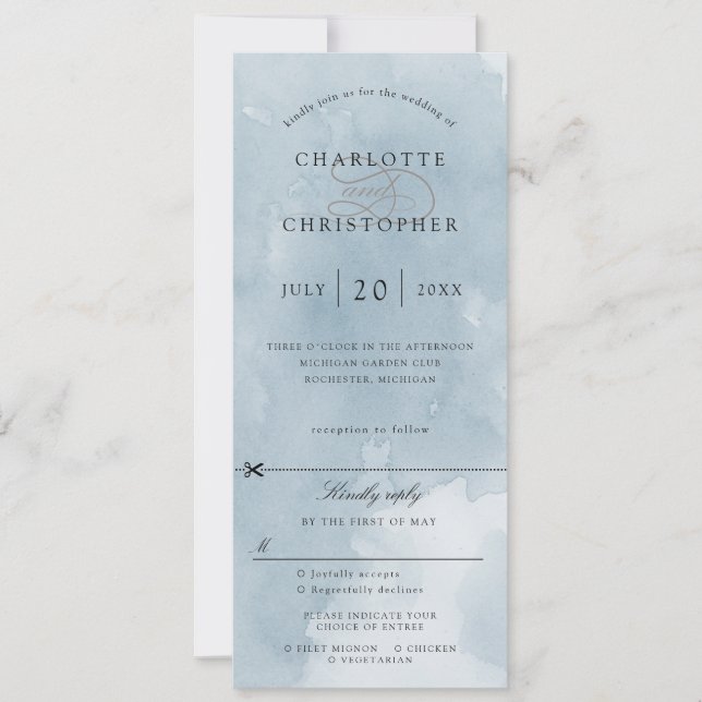 Indigo Blue calligraphy bröllopsinbjudan w osa Inbjudningar (Framsida)