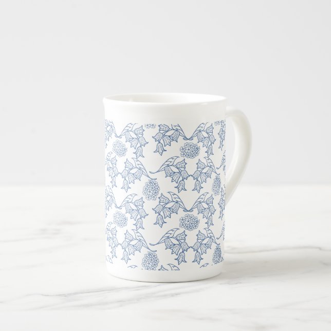 Indigo Blue Ethnic Blommigt Print Bone China Mugg Benporslin Mugg (Framsida höger)