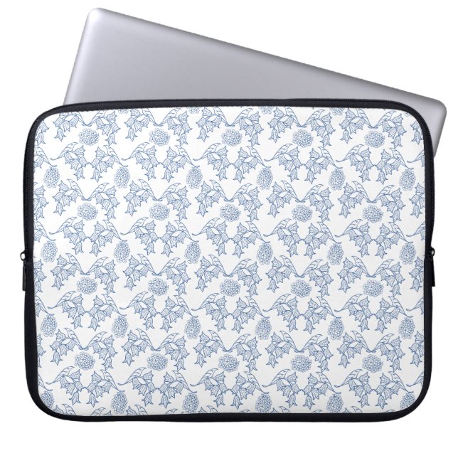 Indigo Blue Ethnic Blommigt Print Laptop sleeve (Framsidan)
