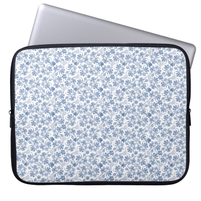Indigo Blue Ethnic Blommigt Print Laptop sleeve (Framsidan)