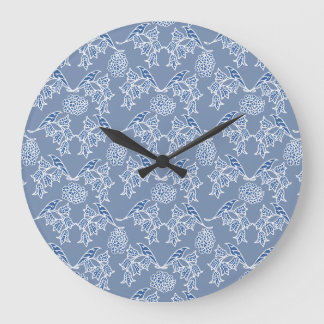 Indigo Blue Ethnic Blommigt Print Round Wall Clock Stor Klocka