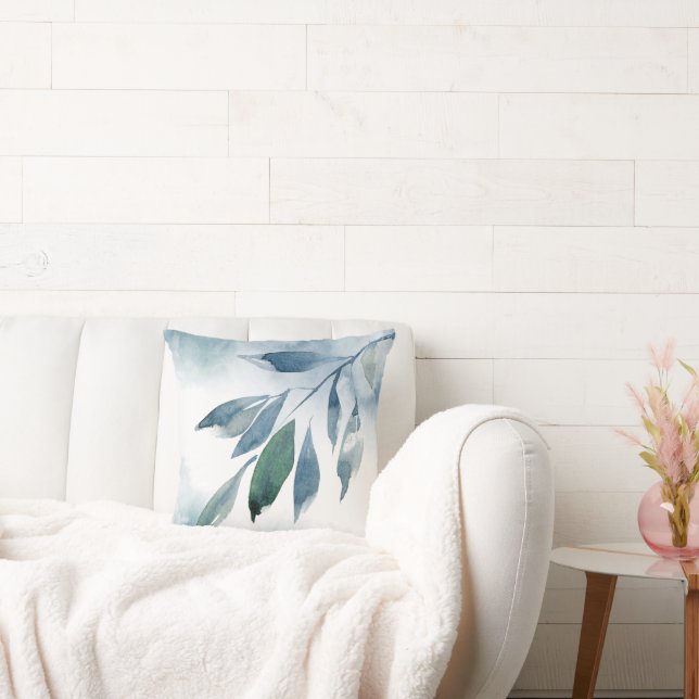 Indigo Blue Grönt Abstrakt Löv Kudde (Soffa)