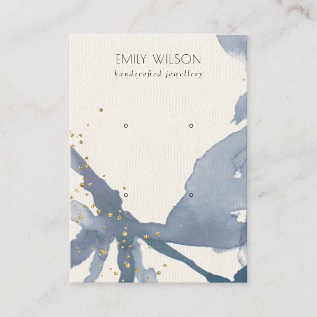 Indigo Blue Guld Abstrakt 2 Stud Earring Visning Visitkort (Framsida)