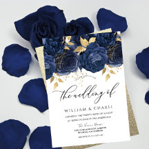 Indigo Blue & Guld Blommigt Bröllop