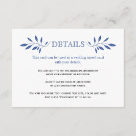 Indigo Blue löv mönster bröllop inmatningskort Tilläggskort