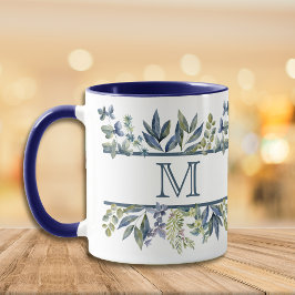 Indigo Blue Lövs Gräns Monogram Mugg