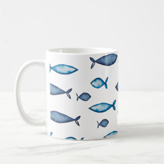 Indigo Blue- och Teal Watercolor Fishes Kaffemugg