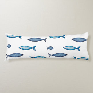 Indigo Blue- och Teal Watercolor Fishes Kroppskudde