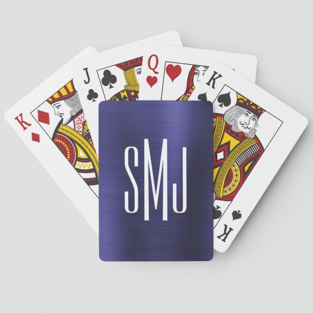 Indigo Blue Ombre Foil Three Brev Monogram Casinokort (Baksidan)