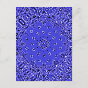 Indigo Blue Paisley Western Bandana Scarf Print Vykort