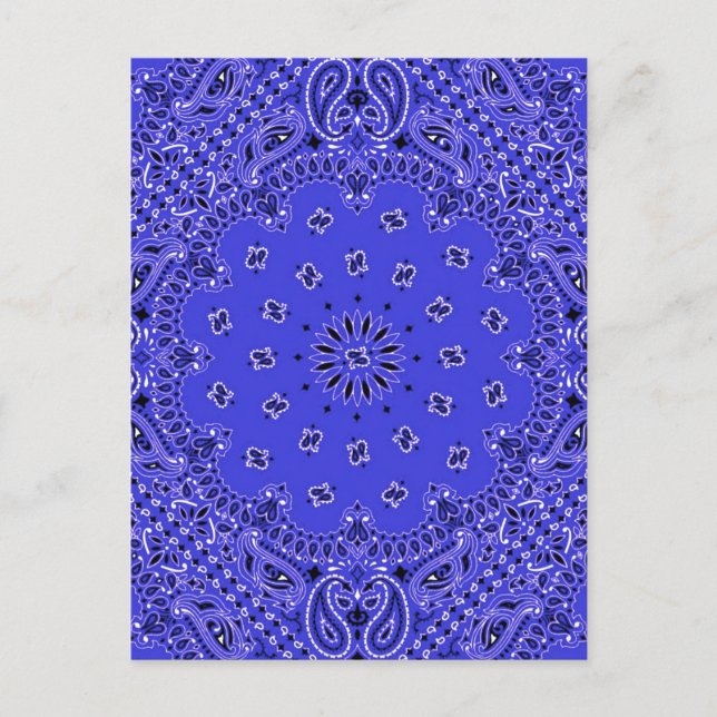 Indigo Blue Paisley Western Bandana Scarf Print Vykort (Framsida)
