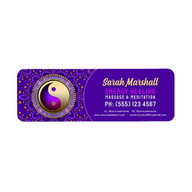 Indigo Blue Purple Gold Angelic Energy Healing  Returadress Etikett (Framsidan)