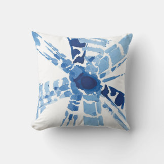 Indigo blue Shibori sunburst vattenfärgsskrift Kudde
