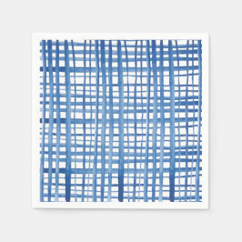 Indigo blue Shibori vattencolor löst rutnät mönste Pappersservett