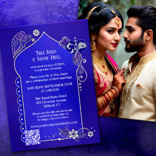 Indigo Blue Silver Henna Photo After Bröllop Inbjudningar