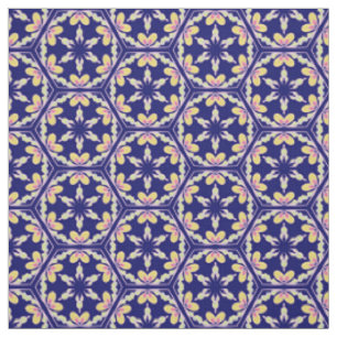 Indigo Blue Spain Mediterranean tile mönster Tyg
