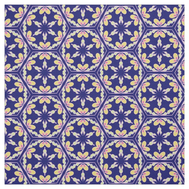 Indigo Blue Spain Mediterranean tile mönster Tyg (Provkarta)