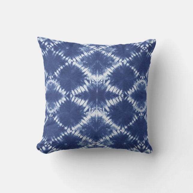 Indigo Blue Tie Dye Abstrakt Shibori Kudde (Framsida)