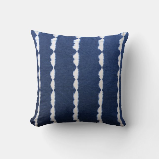 Indigo Blue Tie Dye Rand Kudde (Framsida)