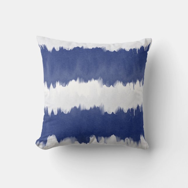 Indigo Blue Tie Dye Shibori Rand Kudde (Framsida)