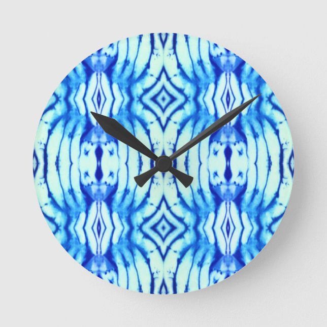 Indigo Blue Tie Dye Wall Clock Rund Klocka (Framsida)